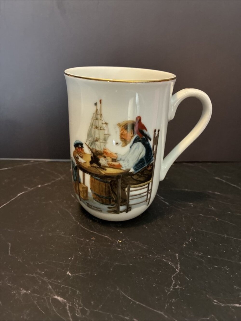 Norman Rockwell Coffee Mug A Good Boy Japan Vintage Cup Gold Trim Collectible